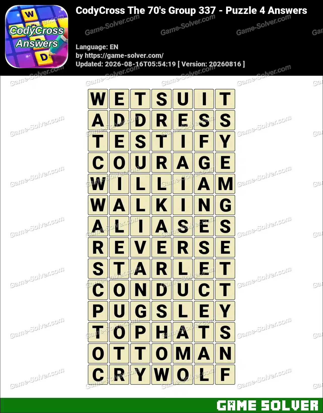 CodyCross The 70’s Group 337 – Puzzle 4 Answers
